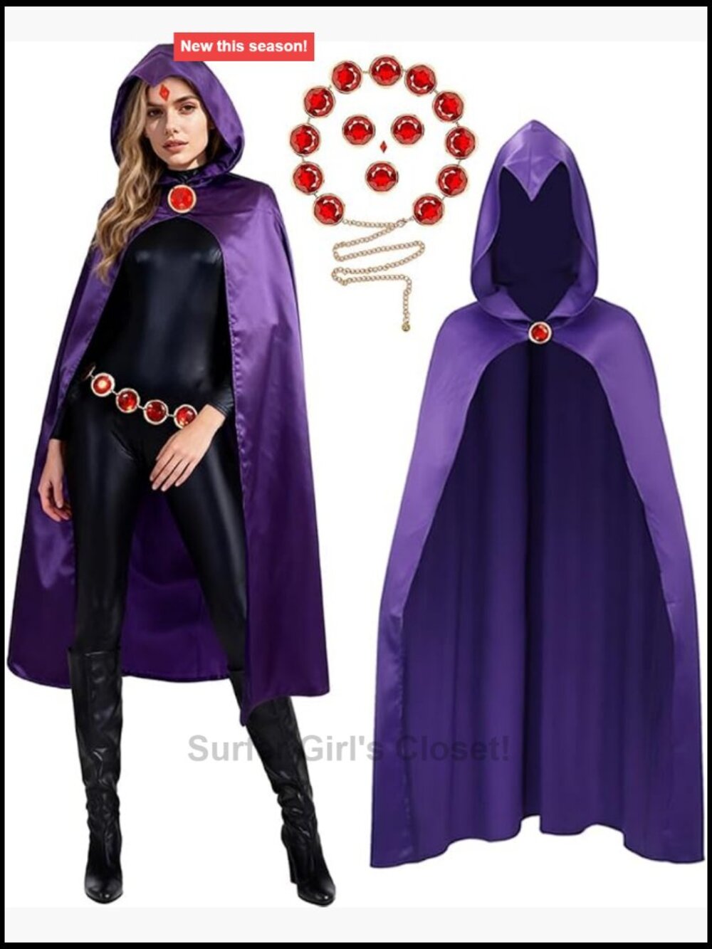 Women's Raven Cosplay Cloak Cape with Belt Halloween Costume Purple Anime